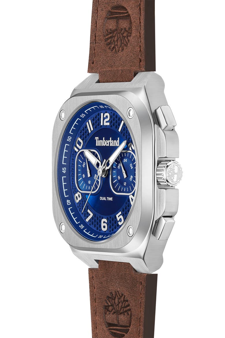 Mackinac Multifunction Chronograph Leather Strap Watch, 44mm x 25mm, Alternate, color, DARK BROWN