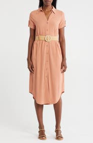 ZOE AND CLAIRE Belted Shirtdress