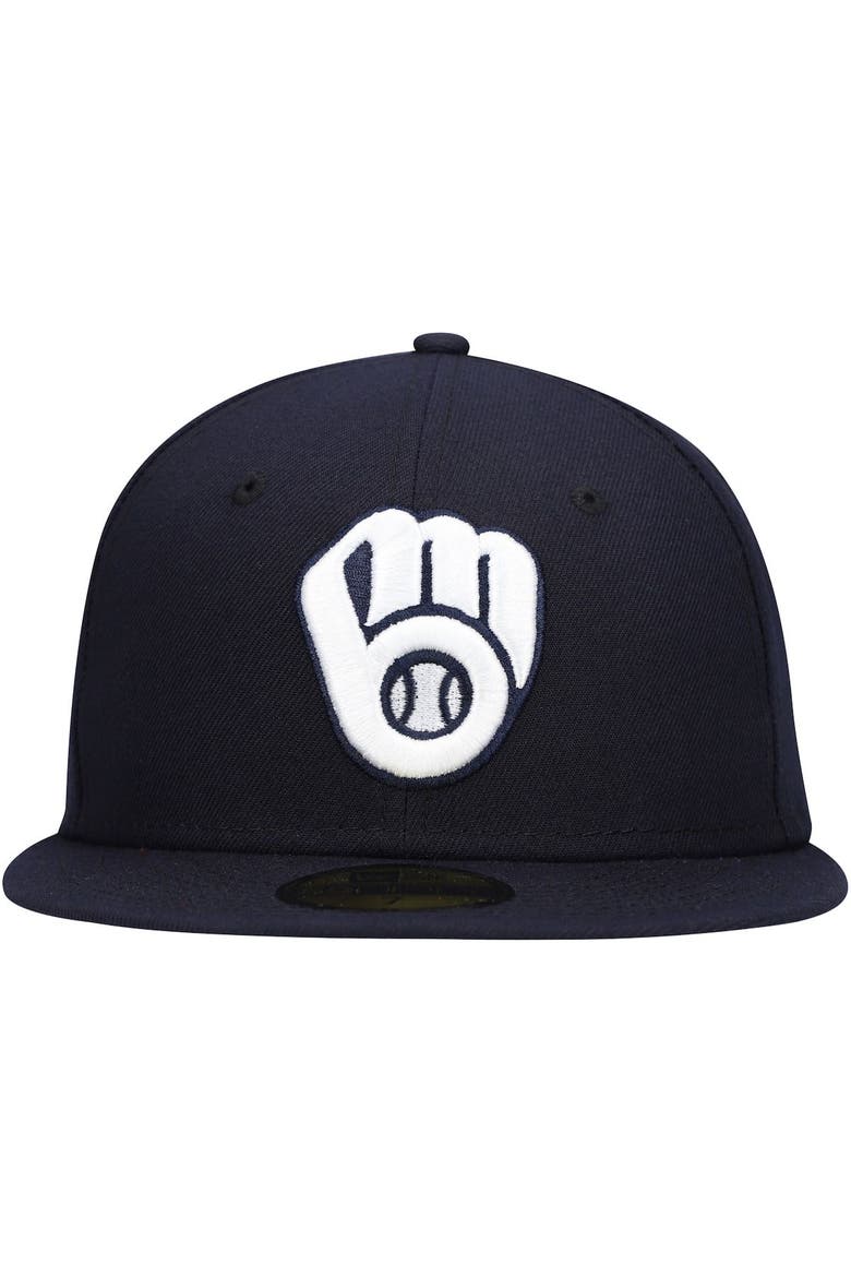 Men's New Era Navy Milwaukee Brewers White Logo 59FIFTY Fitted Hat, Alternate, color, Navy