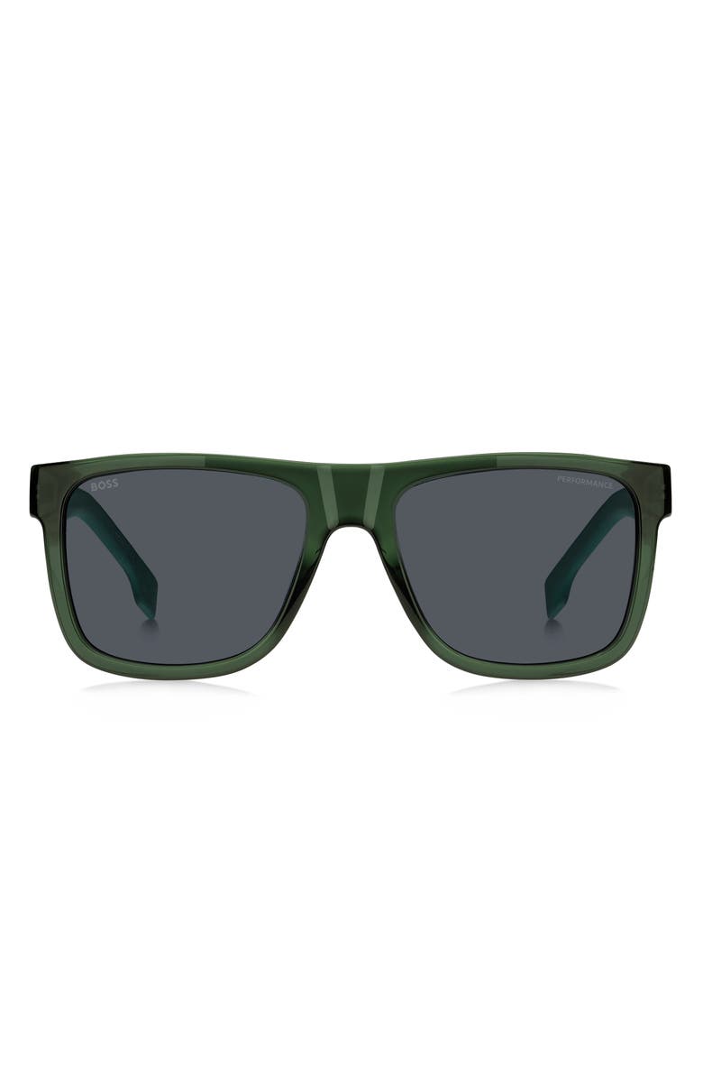 BOSS 55mm Rectangular Sunglasses, Main, color, Green