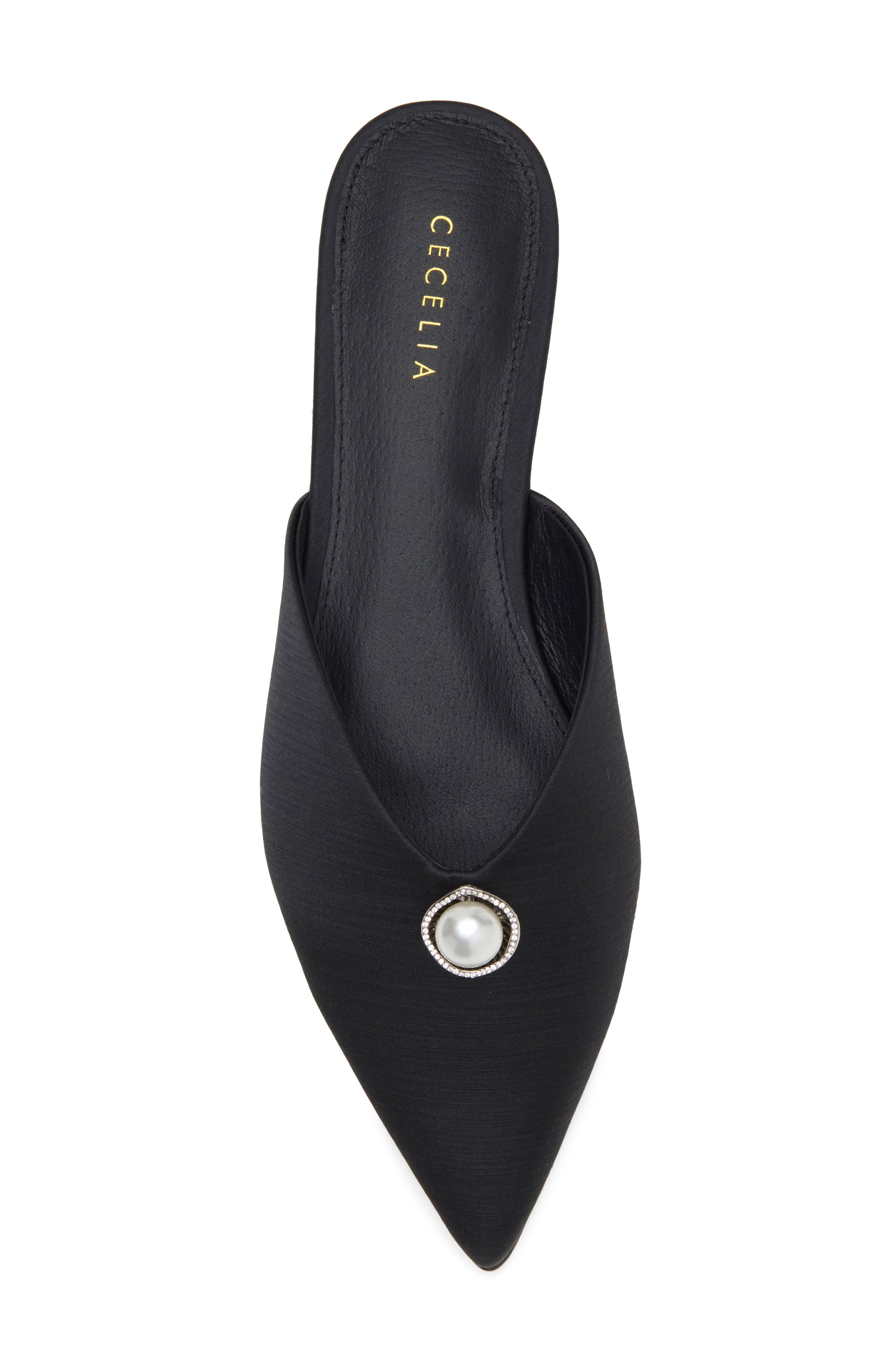 Beatrice Faux Pearl & Crystal Embellished Mule, Alternate, color, BLACK SATIN