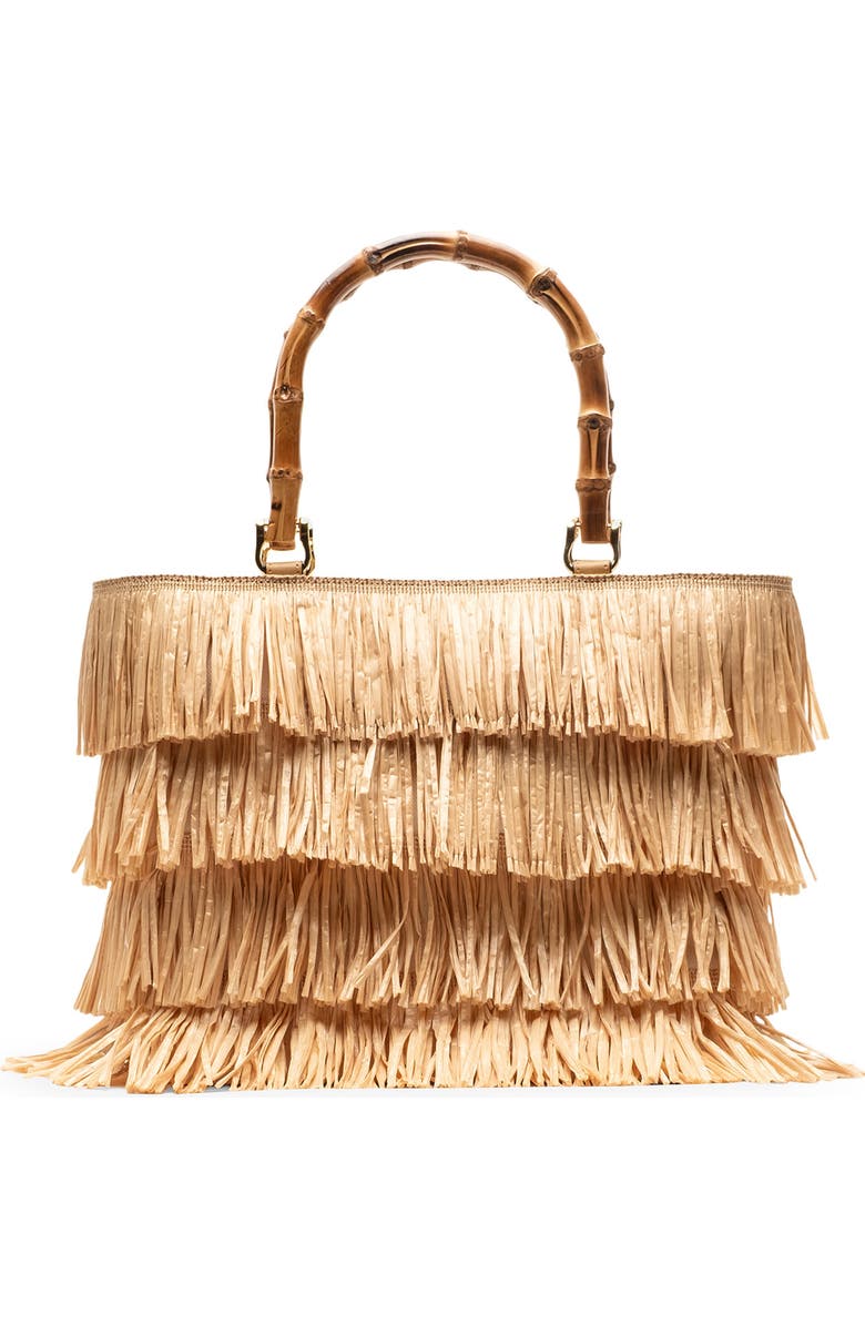 Frances Valentine Hula Tiered Raffia Fringe Tote, Main, color, Natural