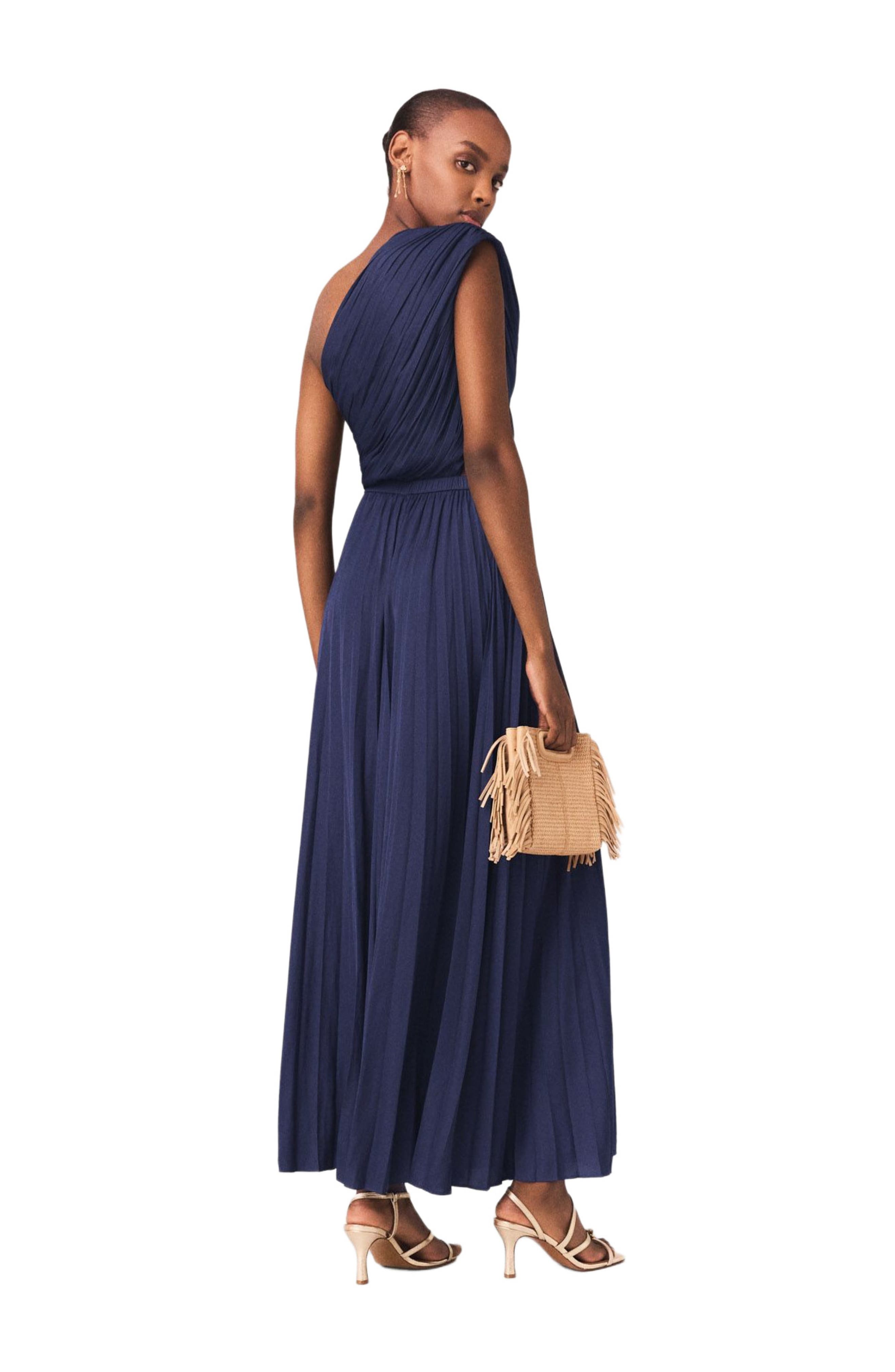 asymmetric pleated dress Olympia Asymmetrical Maxi 5% Spandex Lining Maje Pleated One-Shoulder Woven Maxi