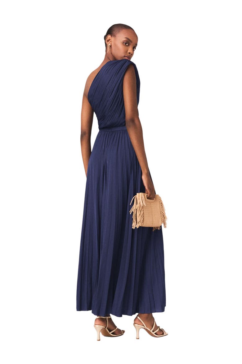 Asymmetrical pleated maxi dress, Alternate, color, Navy