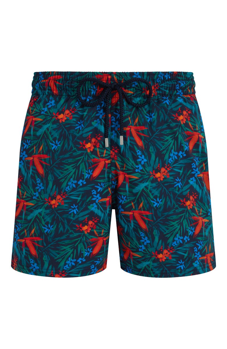 Vilebrequin Men's Tropical Flower Stretch Swim Trunks, Alternate, color, Bleu Marine