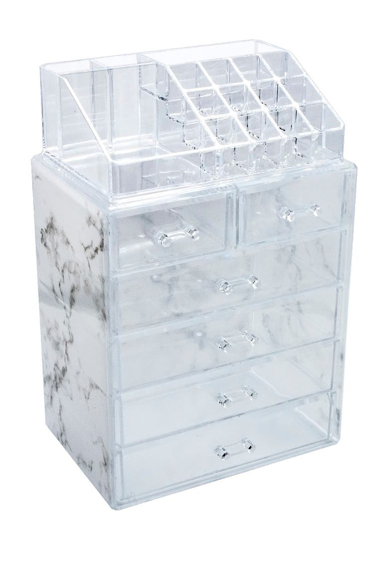 Cosmetic & Makeup Storage Case Set - Gray Marble, Alternate, color, GREY MARBLE