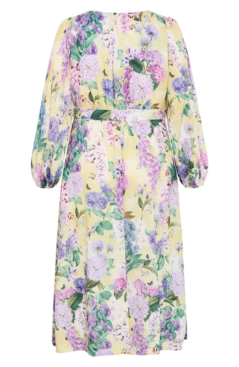 City Chic Anastasia Long Sleeve Maxi Wrap Dress, Alternate, color, Lemon Hydrandra