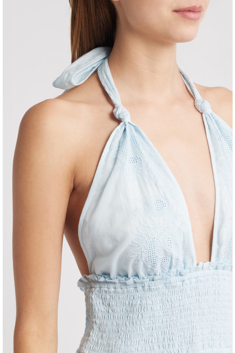 Deanna Embroidered Halter Minidress, Alternate, color, BLUE