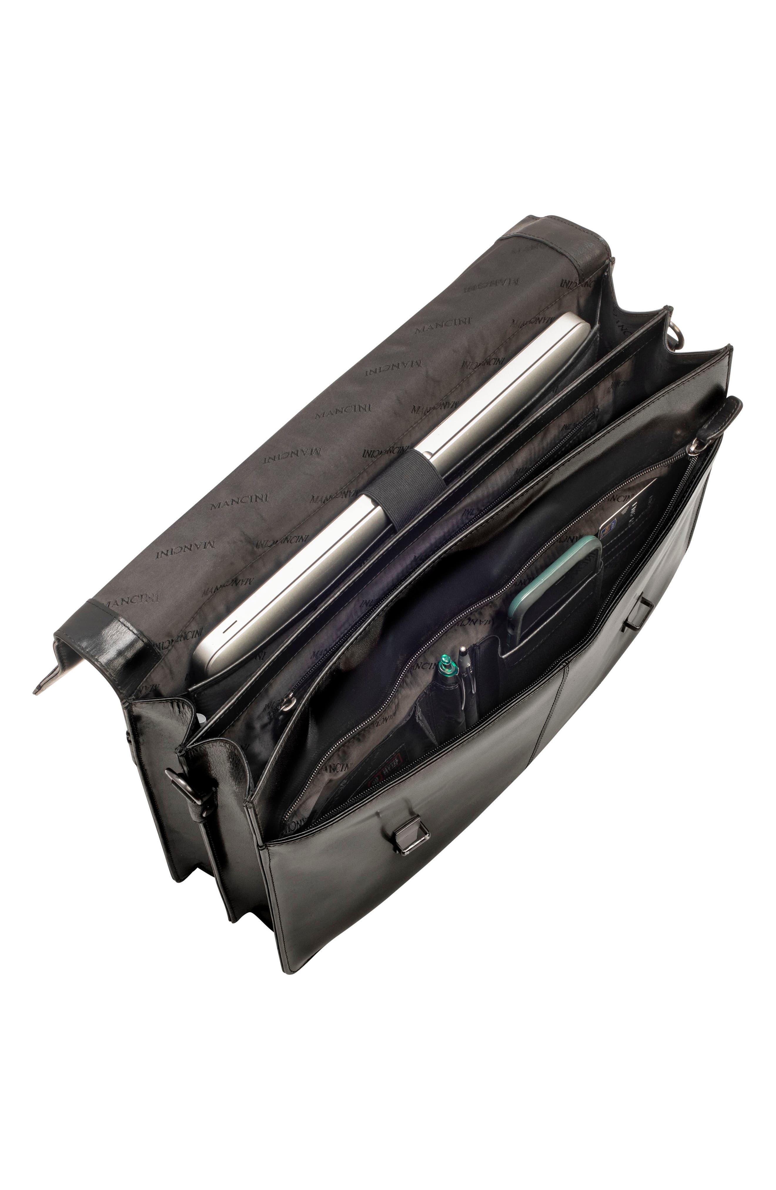 Mancini Double Compartment Flap Leather Briefcase, Alternate, color, Black