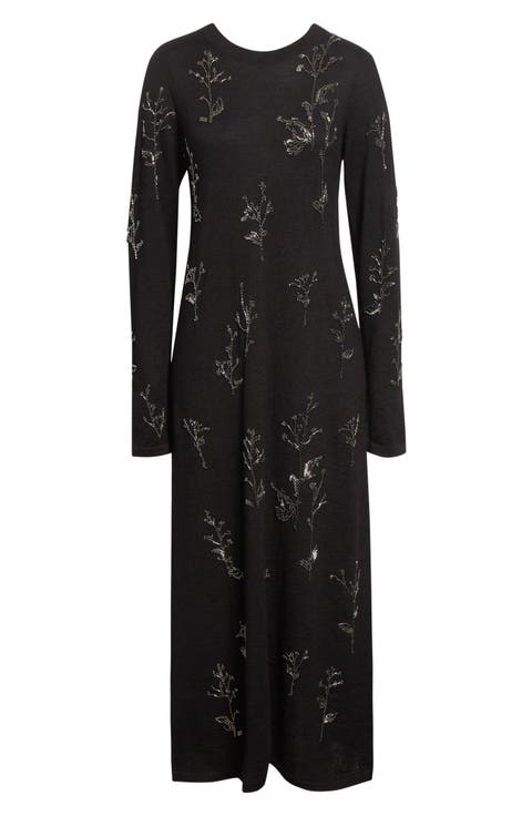 Bozka Beaded Long Sleeve Baby Llama & Mulberry Silk Dress