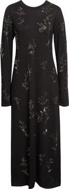 Altuzarra Bozka Beaded Long Sleeve Baby Llama & Mulberry Silk Dress