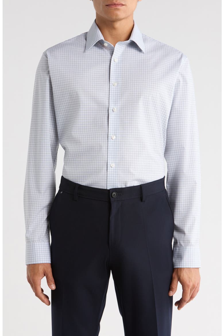 Trim Fit Grid Dress Shirt, Main, color, BLUE OLIVER PLAID