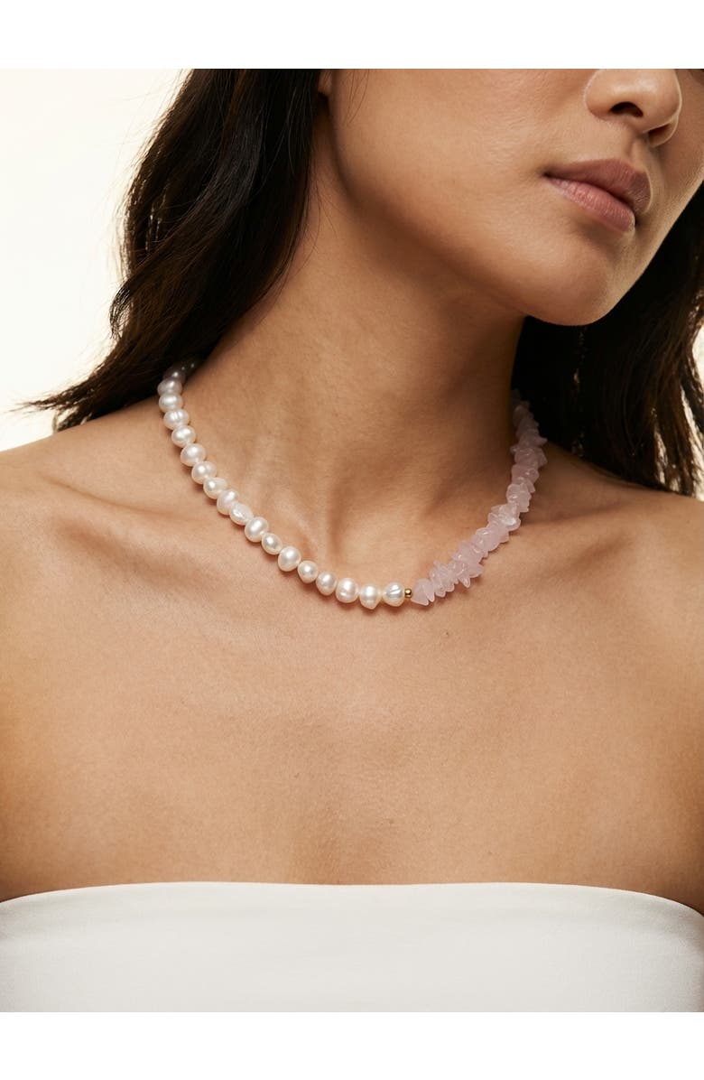 Joey Baby Rose Quartz Manifesting Necklace & Earring Gift Set, Alternate, color, Metallic Gold