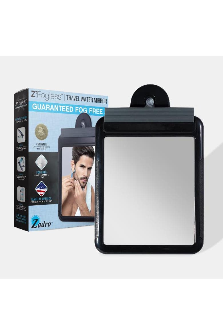 Fogless Shower Mirror for Travel with Suction Cup & Squeegee, Alternate, color, Black