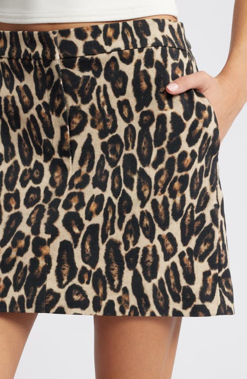 Theory Leopard Print Stretch Wool Miniskirt In Beige Multi
