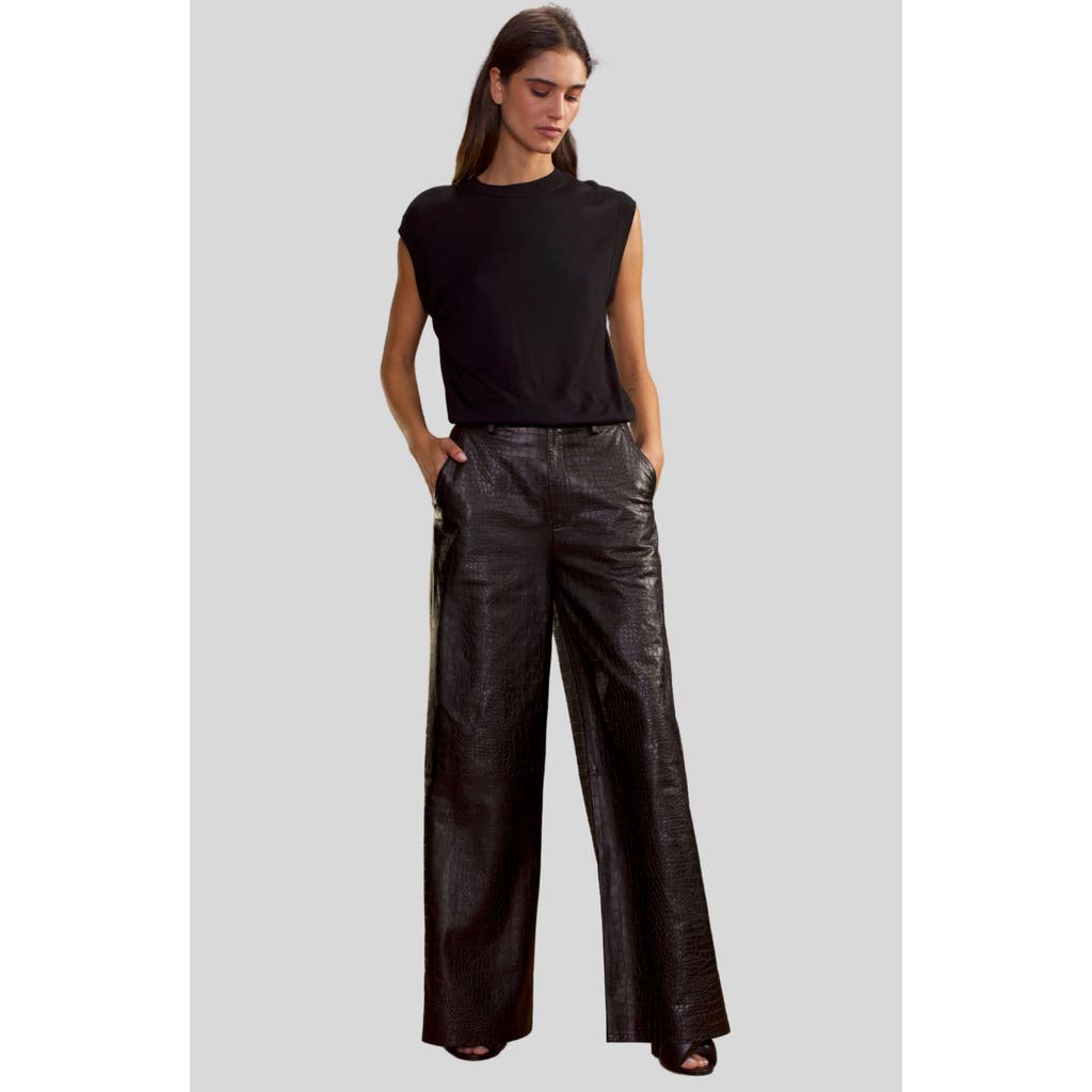 Cynthia Rowley Embossed Leather Pants In Black