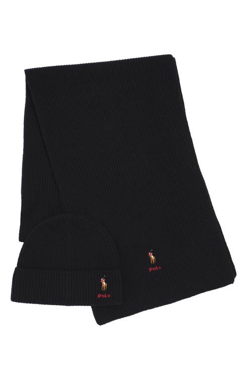 Polo Ralph Lauren Pony Merino Wool Hat & Scarf Set In Gold