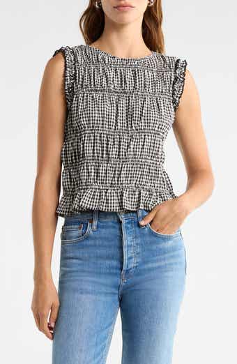 Gingham Smocked Ruffle Trim Top