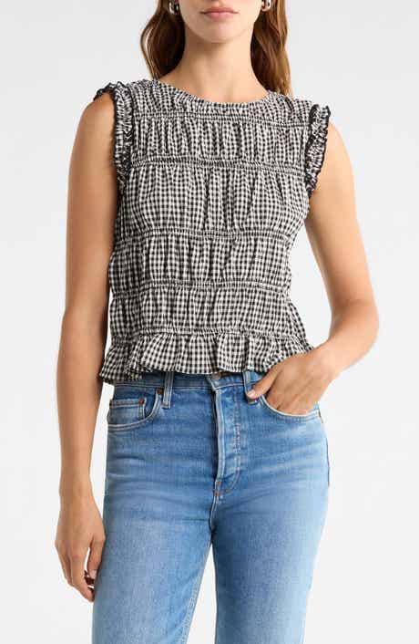 Gingham Smocked Ruffle Trim Top