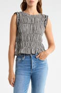 Vince Camuto Gingham Smocked Ruffle Trim Top