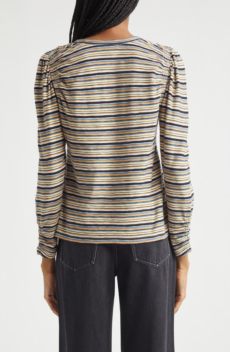 Veronica Beard Remus Stripe Ruched Long Sleeve T-Shirt, Alternate, color, Variegated Multi Stripe