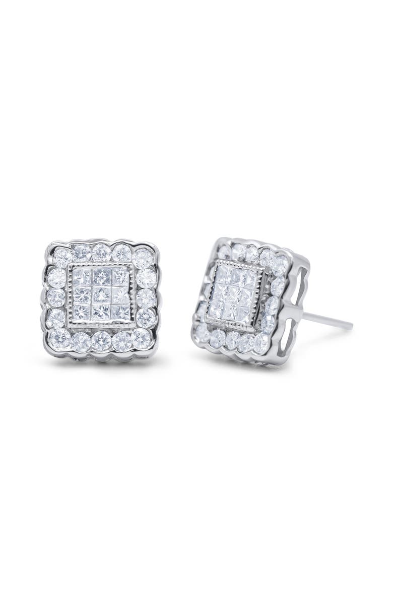Haus of Brilliance 14K White Gold 1.0 Cttw Diamond Scallop-Edge Framed Square Halo Stud Earrings, Main, color, White