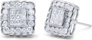 Haus of Brilliance 14K White Gold 1.0 Cttw Diamond Scallop-Edge Framed Square Halo Stud Earrings