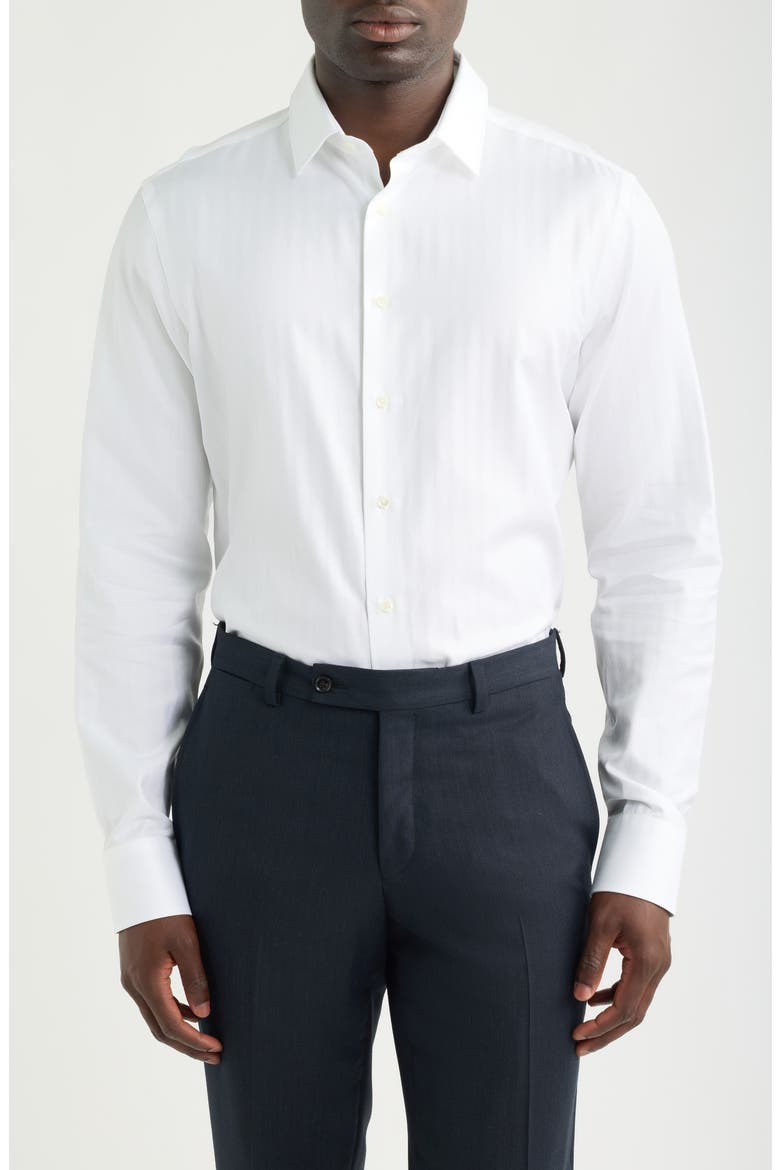 Regular Fit Herringbone Dress Shirt, Main, color, WHITE