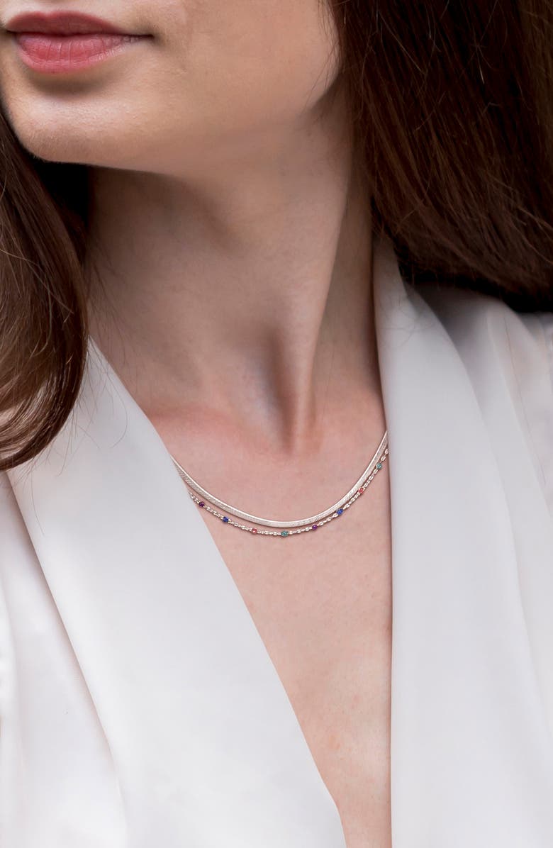DELMAR Multicolor Dot Layered Herringbone Chain Necklace, Alternate, color, 