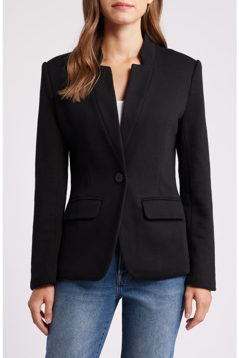 Inverted Notch Collar Cotton Blend Knit Blazer, Alternate, color, BLACK