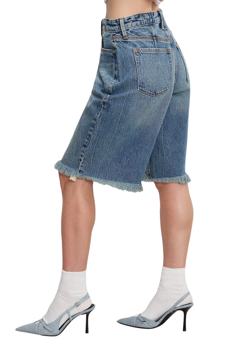 Good Standard Frayed Denim Bermuda Shorts, Alternate, color, INDIGO808