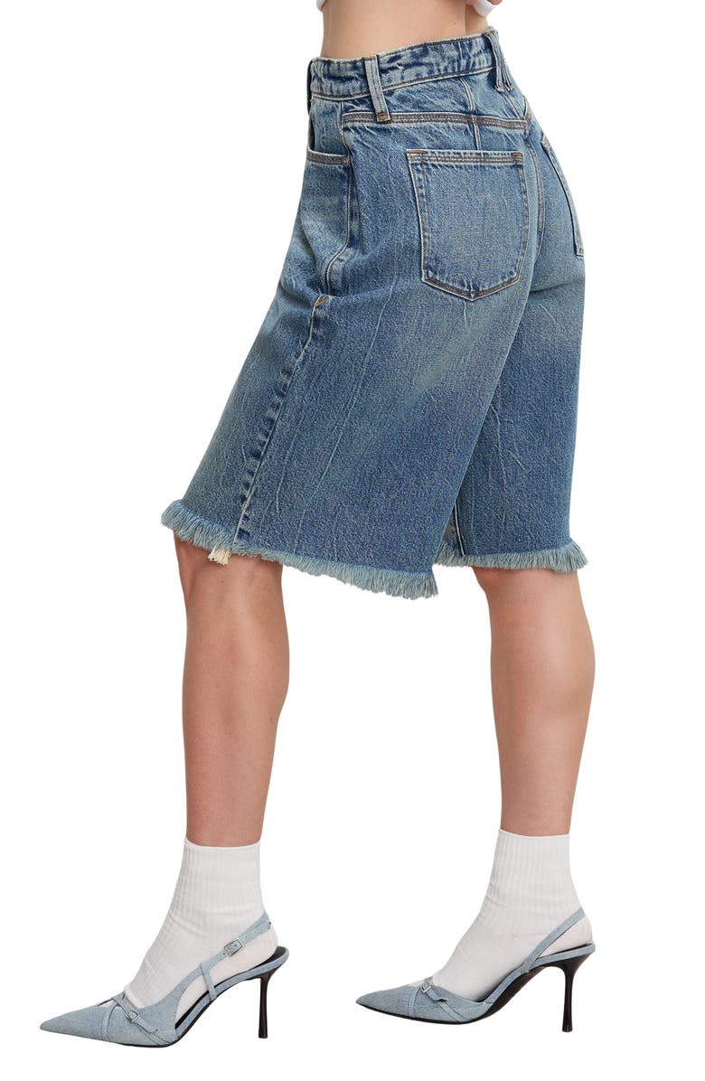 Good American Good Standard Frayed Denim Bermuda Shorts, Alternate, color, Indigo808