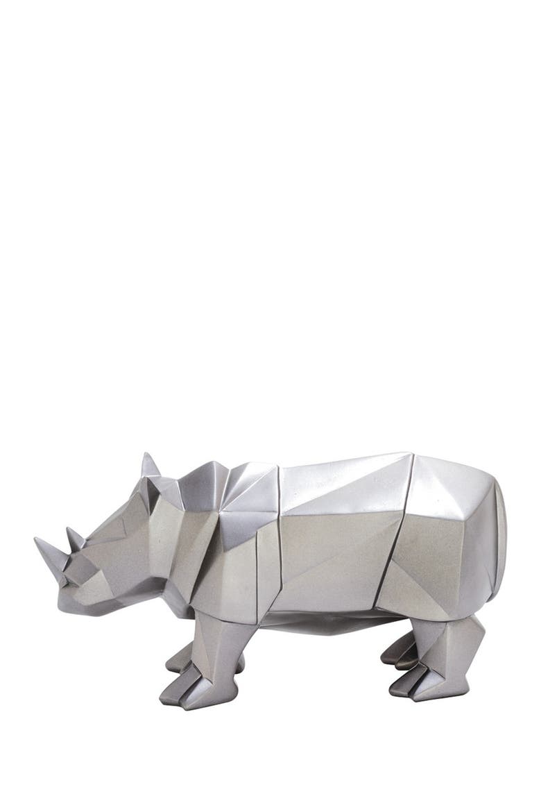 Silver Polystone Modern Rhino Sculpture, Alternate, color, SILVER