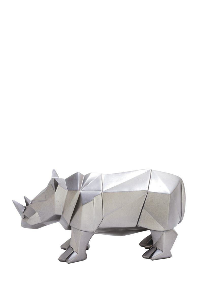 COSMO BY COSMOPOLITAN Silver Polystone Modern Rhino Sculpture, Alternate, color, Silver