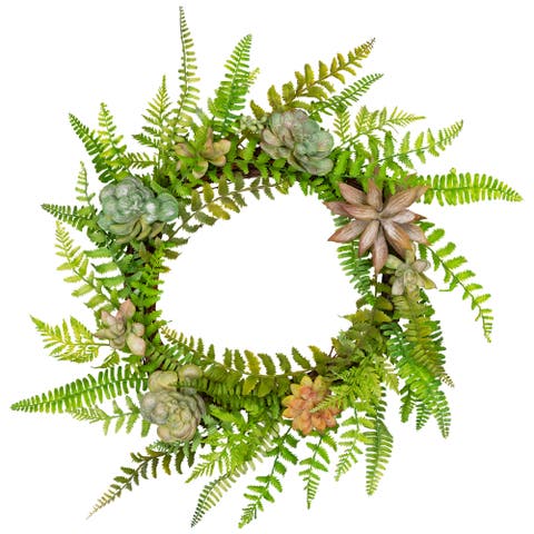 Succulents and Foliage Artificial Spring Twig Wreath, Green - 22-Inch