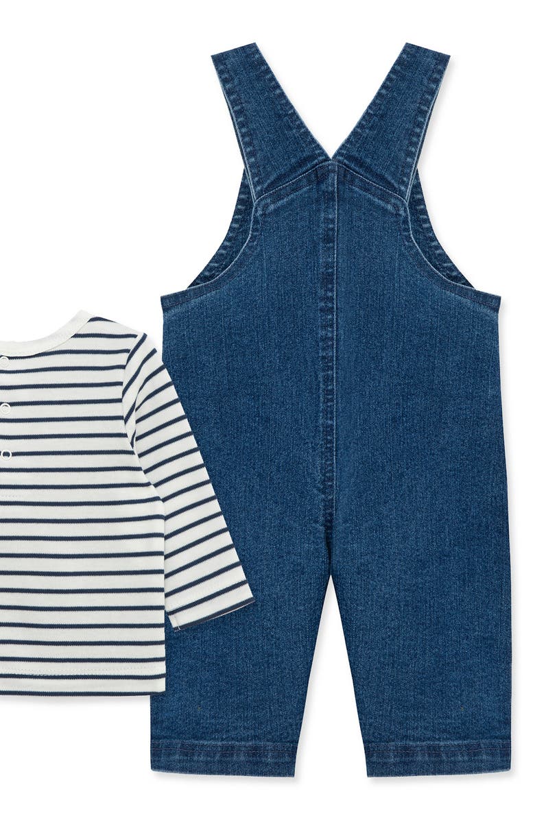 Little Me Safari Animal Denim Overalls & Stripe T-Shirt Set, Alternate, color, Blue