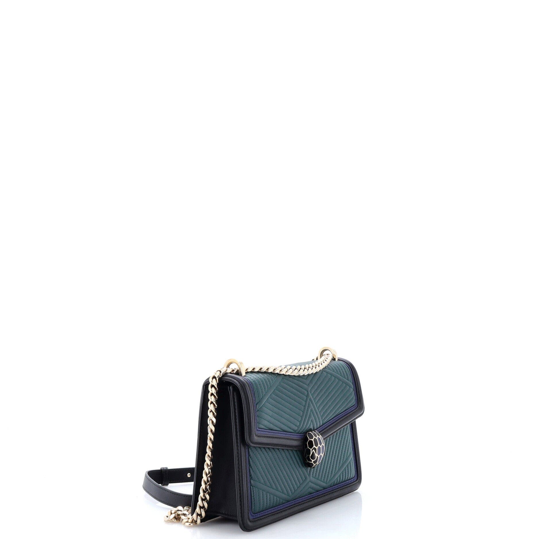 Serpenti Forever Shoulder Bag Quilted Leather Small, Alternate, color, Green