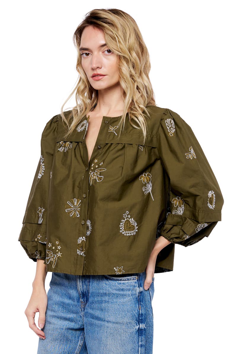 CIEBON Liliane Embroidered Cotton Top, Alternate, color, Olive