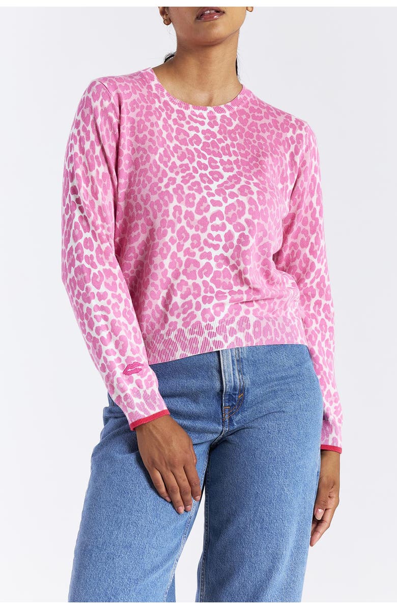 WISPR Lyra Leopard Knit Crewneck Sweater, Alternate, color, Pink Leopard Print