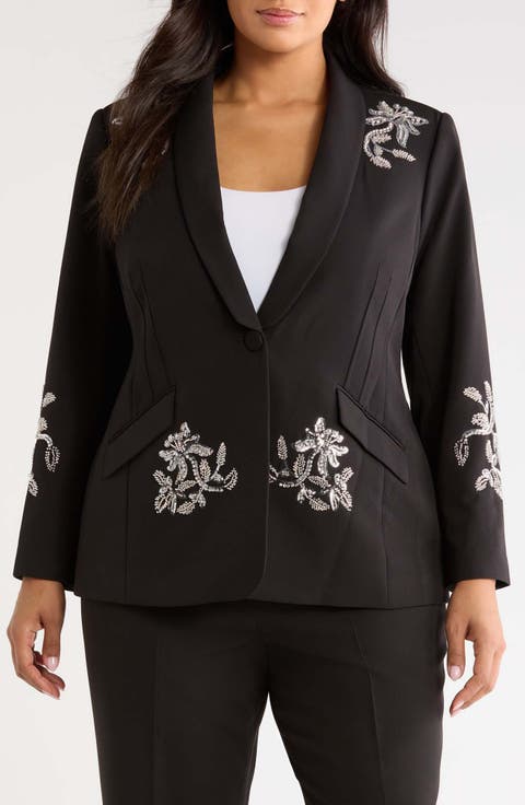 Crystal Embellished Tuxedo Collar Blazer