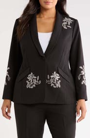 Tahari ASL Crystal Embellished Tuxedo Collar Blazer
