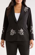 Tahari ASL Crystal Embellished Tuxedo Collar Blazer