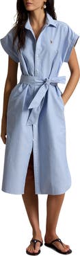 Polo Ralph Lauren Belted Cotton Midi Oxford Shirtdress
