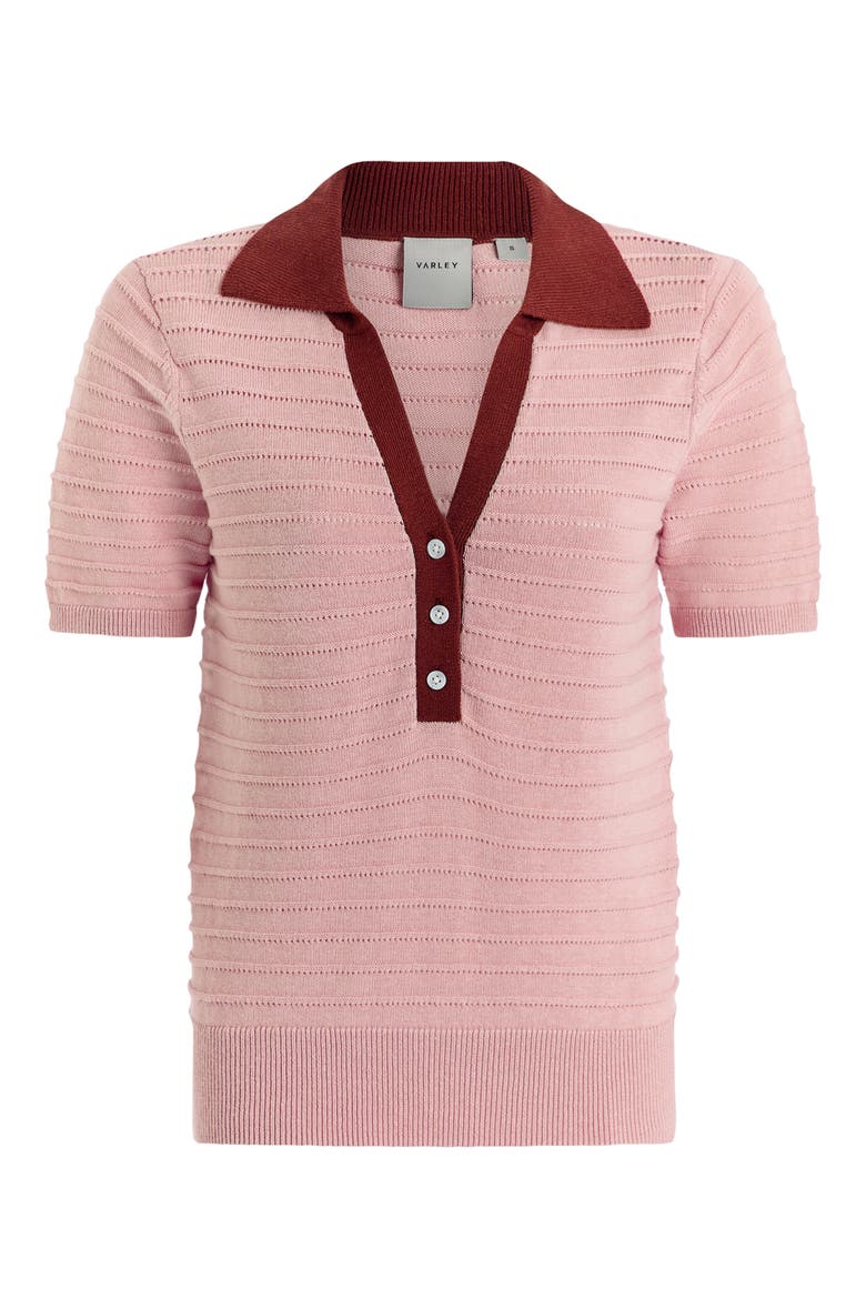 Wren Stripe Cotton Blend Pointelle Polo Sweater, Alternate, color, ZEPHYR MAUVE / PORT