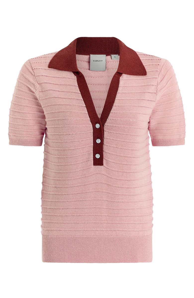 Varley Wren Stripe Cotton Blend Pointelle Polo Sweater, Alternate, color, Zephyr Mauve / Port