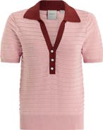 Varley Wren Stripe Cotton Blend Pointelle Polo Sweater