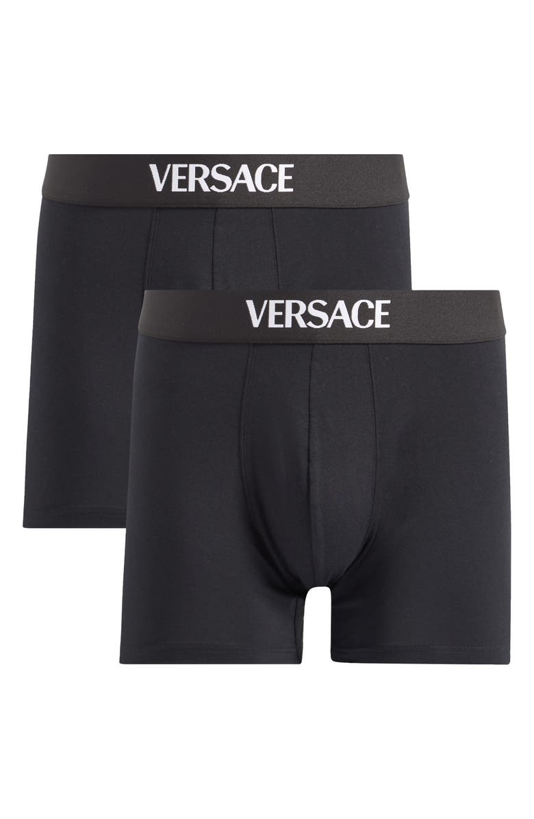 Versace Assorted 2-Pack Essential Logo Stretch Cotton Trunks, Main, color, Black