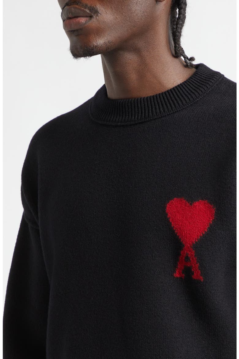 Ami de Coeur Monogram Crewneck Sweater, Alternate, color, 009 NOIR/ROUGE