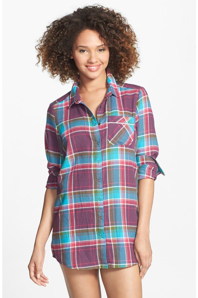 Flannel Nightshirt, Main, color, AQUA PLUMAGE PREPPY PLAID