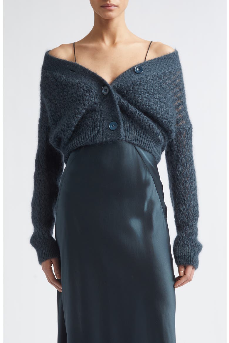 Open Stitch Merino Wool & Silk Cardigan, Main, color, 178 DARK JADE